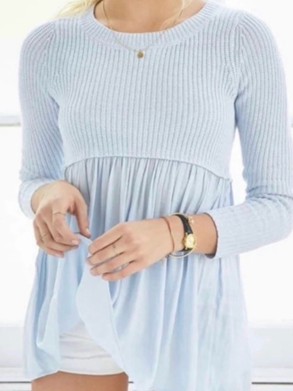 Kimchi Blue Light Blue Knit & Pleated Tunic Top